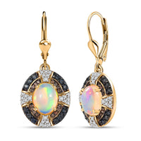 D'Joy Ethiopian Welo Opal and Multi Gemstone 4.35 ctw Greek Cross Lever Back Earrings in 18K Vermeil Yellow Gold Over Sterling Silver