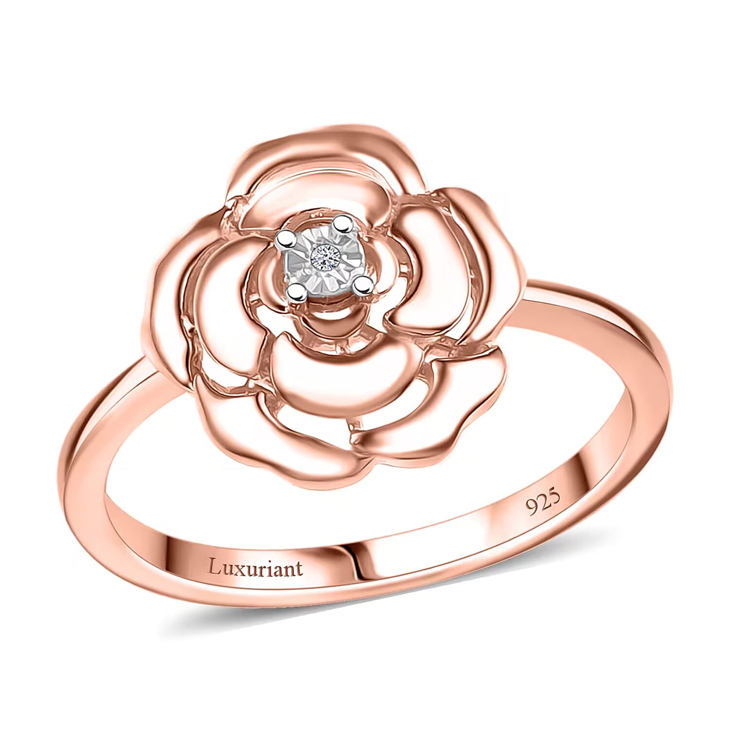 Luxuriant Lab Grown Diamond (VS) Floral Ring in 18K Vermeil RG Sterling Silver (Size 10.0)