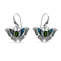 Bali Legacy Chrome Diopside 1.00 ctw and Abalone Shell Butterfly Earrings in Sterling Silver