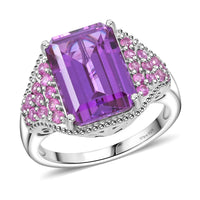 Lab Created Purple and Pink Sapphire 11.70 ctw Ring in Platinum Over Sterling Silver (Size 10.0)