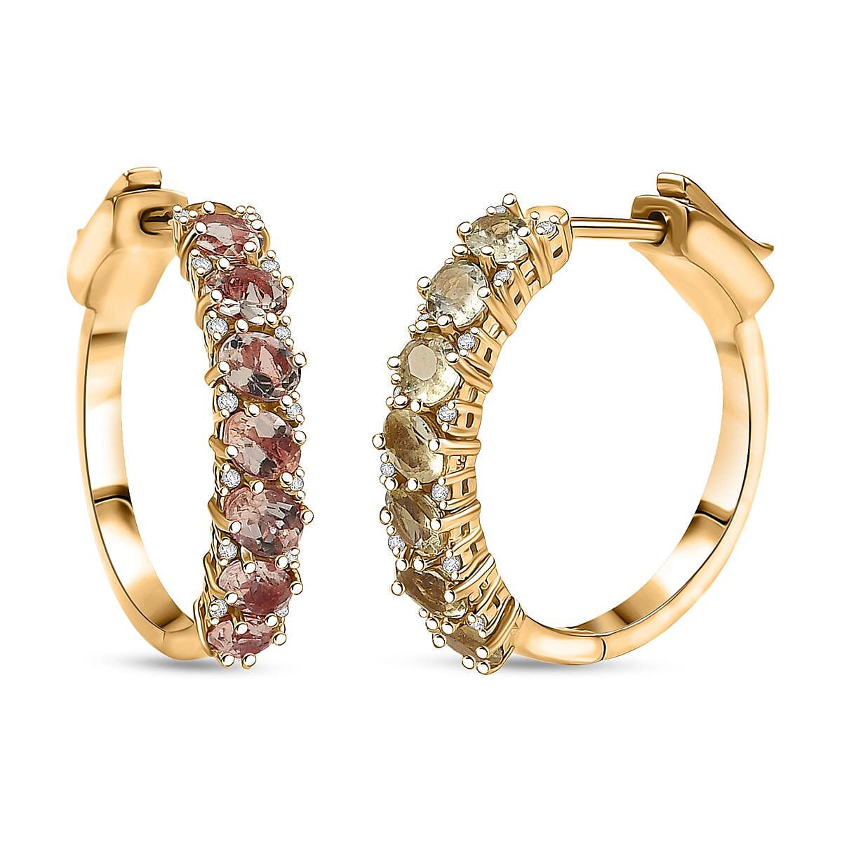 D'Joy Madagascar Yellow Apatite and White Zircon 2.90 ctw Hoop Earrings in 18K Vermeil Yellow Gold Over Sterling Silver
