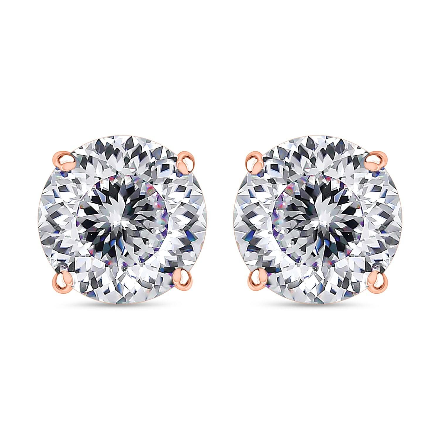 120 Facet Moissanite Solitaire Stud Earrings in 18K Vermeil Rose Gold Over Sterling Silver 2.00 ctw