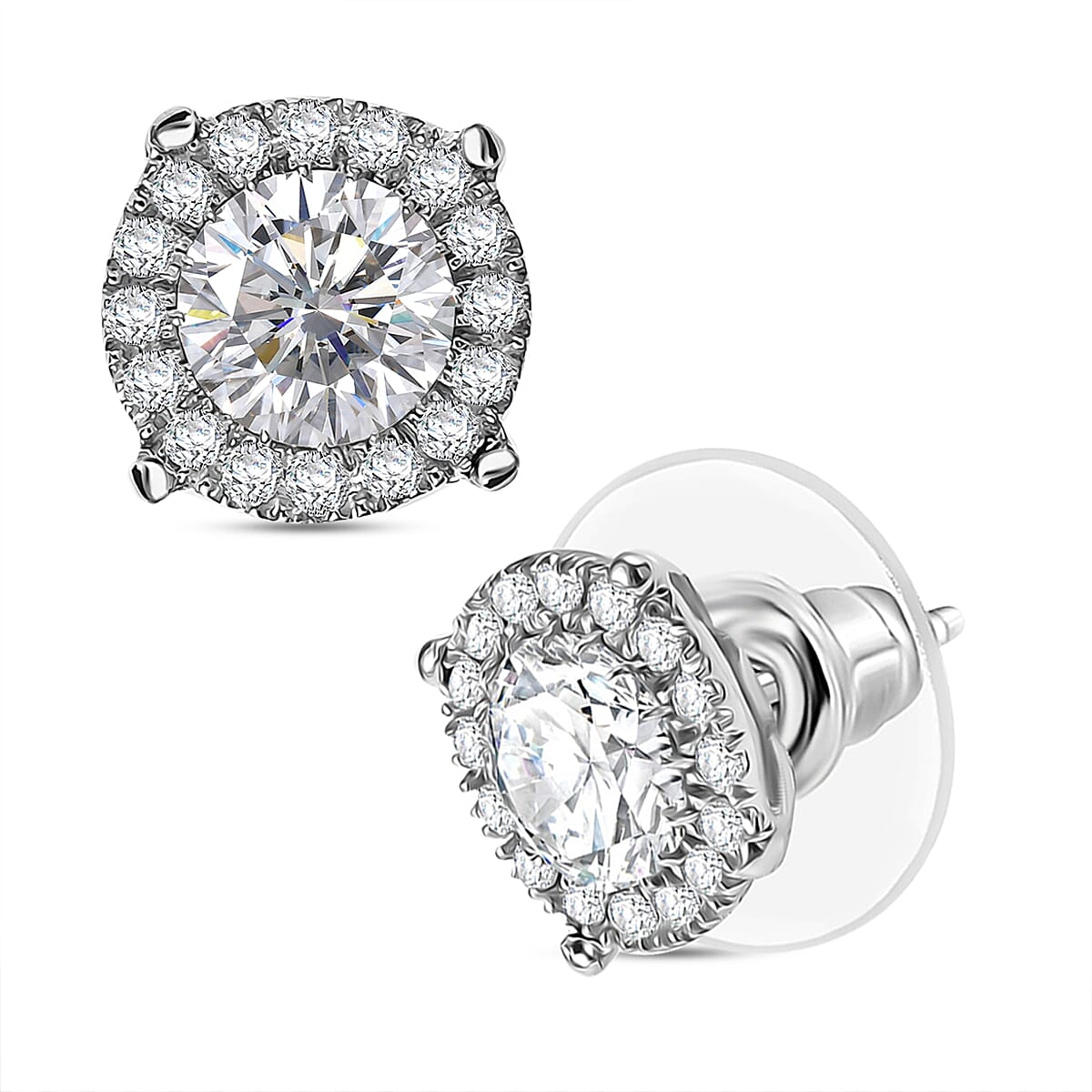 D'Joy Moissanite 1.80 ctw Stud Earrings in Rhodium Over Sterling Silver