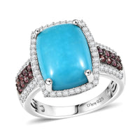 Premium Sleeping Beauty Turquoise, Multi Gemstone Ring in Rhodium OverSterling Silver (Size 10.0) 6.10 ctw