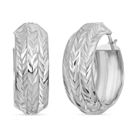Sterling Silver Leaf Engraved Hoop Earrings 4 Grams