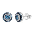 Luxuriant Lab Grown Blue Diamond (IR) and Lab Grown White Diamond SI 1.00 ctw Double Halo Earrings in Rhodium Over Sterling Silver - Sticky add to cart bar