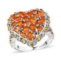Crimson Fire Opal Flaming Love Ring in 18K Vermeil YG and Rhodium Over Sterling Silver (Size 10.0) 2.20 ctw