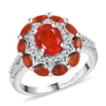 Crimson Fire Opal and White Zircon 2.25 ctw Sunflare Halo Ring in Rhodium Over Sterling Silver (Size 10.0) - Sticky add to cart bar