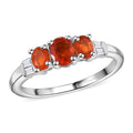 Crimson Fire Opal and White Zircon 0.70 ctw Blazing Trinity Ring in Rhodium Over Sterling Silver (Size 10.0) - Sticky add to cart bar