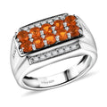 Crimson Fire Opal and White Zircon 1.20 ctw Men's Ring in Rhodium Over Sterling Silver - Sticky add to cart bar
