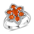 Crimson Fire Opal and White Zircon 1.25 ctw Luminous Dahlia Ring in Rhodium Over Sterling Silver (Size 10.0) - Sticky add to cart bar