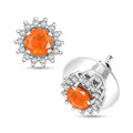 D'Joy Crimson Fire Opal and White Zircon 1.10 ctw Sunburst Stud Earrings in Rhodium Over Sterling Silver - Sticky add to cart bar