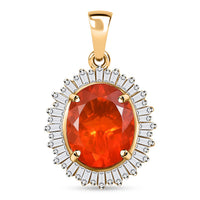 Luxoro AAA Crimson Fire Opal and Diamond G-H I2 3.50 ctw Scarlet Sunburst Pendant without Chain in 14K Yellow Gold