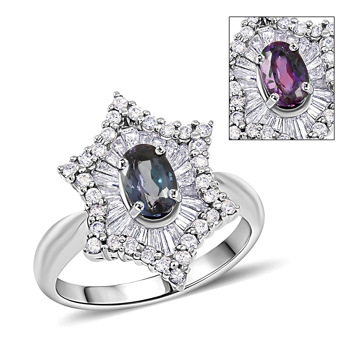 Certified & Appraised Rhapsody AAAA Narsipatnam Alexandrite and E-F VS Diamond 1.34 ctw Ring in 950 Platinum 7.45 Grams