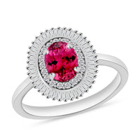 Luxoro Premium Ouro Fino Rubellite and G-H I2 Diamond Ring in 14K White Gold (Size 10.0) 1.05 ctw