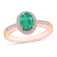 Kagem Zambian Emerald and White Diamond 1.50 ctw Ring in 18K Vermeil Rose Gold Over Sterling Silver