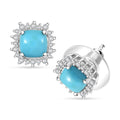 D'Joy Premium Sleeping Beauty Turquoise and White Zircon 2.10 ctw Ocean Crown Earrings in Rhodium Over Sterling Silver - Sticky add to cart bar
