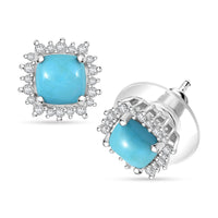 D'Joy Premium Sleeping Beauty Turquoise and White Zircon 2.10 ctw Ocean Crown Earrings in Rhodium Over Sterling Silver