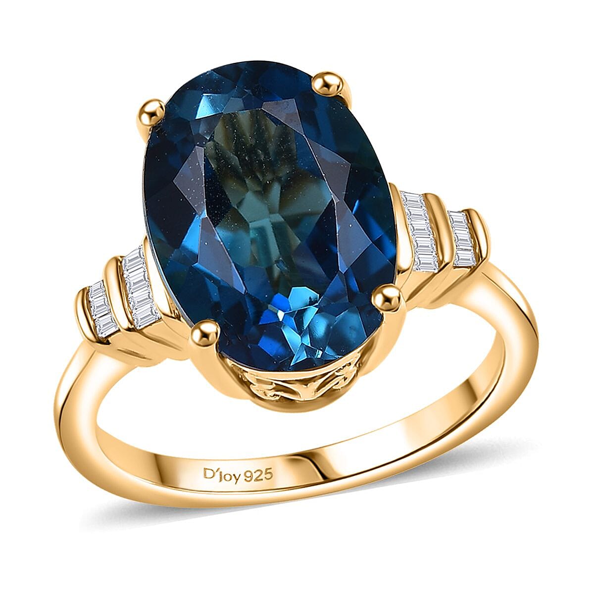 Premium London Blue Topaz and Diamond 8.00 ctw Statement Ring in 18K Vermeil Yellow Gold Over Sterling Silver (Size 10.0)