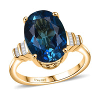 Premium London Blue Topaz and Diamond 8.00 ctw Statement Ring in 18K Vermeil Yellow Gold Over Sterling Silver (Size 10.0)