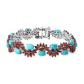 D'Joy Premium Sleeping Beauty Turquoise and Mozambique Garnet 28.60 ctw Floral Symphony Bracelet in Rhodium Over Sterling Silver (7.25 In) - Sticky add to cart bar