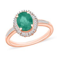 Kagem Zambian Emerald and White Diamond Ring in 18K Vermeil Rose Gold Over Sterling Silver (Size 10.0) 1.50 ctw