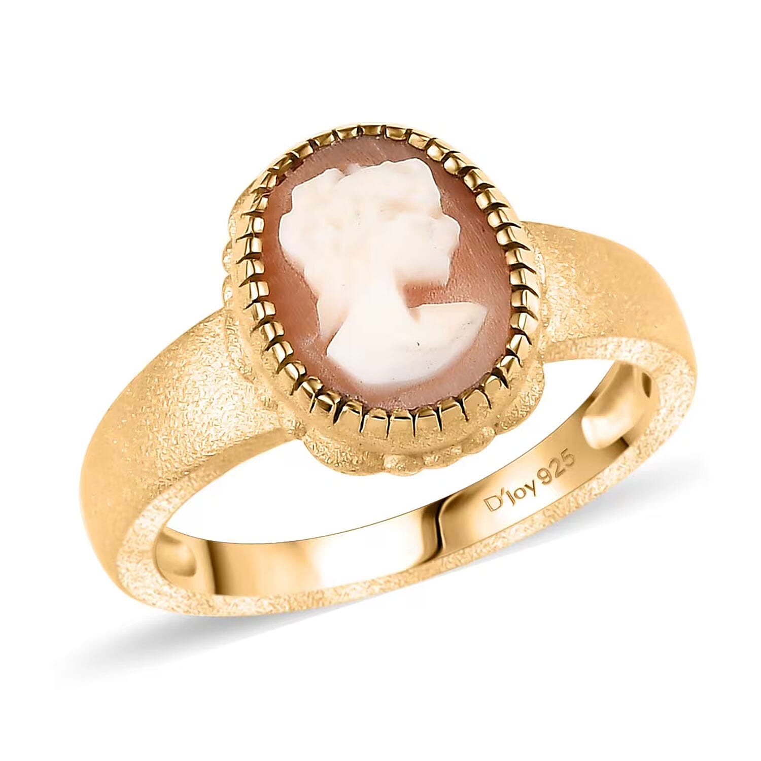 Natural Italian Conch Cameo 1.40 ctw Ring in 18K Vermeil Yellow Gold Over Sterling Silver (Size 7.0)