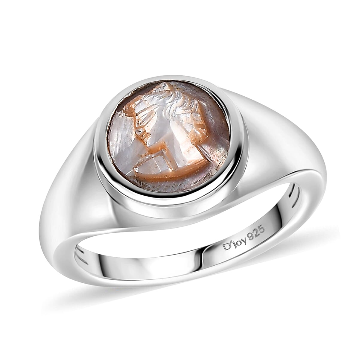 Natural Italian Conch Cameo 1.80 ctw Ring in Rhodium Over Sterling Silver (Size 10.0)