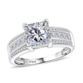 Moissanite (Sqr 7 mm) Ring in Rhodium Over Sterling Silver (Size 10.0) 2.40 ctw - Sticky add to cart bar
