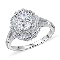 Moissanite (Rnd 6.5 mm) Ring in Rhodium Over Sterling Silver (Size 10.0) 1.60 ctw