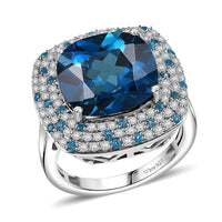 Premium London Blue Topaz, Multi Gemstone Ring in Rhodium Over Sterling Silver (Size 6.0) 12.00 ctw