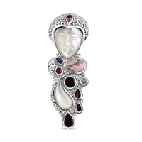 Sajen Silver Carved Bone and Multi Gemstone 10.25 ctw Pendant without Chain in Sterling Silver