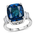 Premium London Blue Topaz, Diamond (0.17 cts) Ring in Rhodium Over Sterling Silver (Size 6.0) 11.20 ctw - Sticky add to cart bar