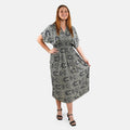 TAMSY Tan Abstract Smocked Waist Kaftan Sleeve Midaxi Dress - One Size Fits Most - Sticky add to cart bar