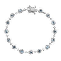 Santa Maria Aquamarine and Moissanite 4.10 ctw Ocean Whisper Bracelet in Rhodium Over Sterling Silver (7.25 In)