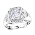 Radiant Cut Moissanite 3.00 ctw Men's Ring in Rhodium Over Sterling Silver (Size 10.0) - Sticky add to cart bar