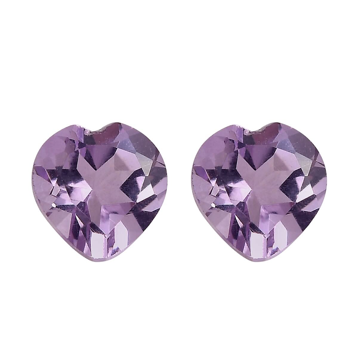 Set of 2 Rose De France Amethyst (Hrt 5 mm) Loose Gemstone 0.80 ctw Loose Gemstone