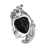 Sajen Silver Rainbow Obsidian Carved and Apatite 7.70 ctw Ring in Sterling Silver