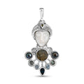 Sajen Silver Mother of Pearl Carved and Multi Gemstone 25.65 ctw Pendant without Chain in Sterling Silver - Sticky add to cart bar