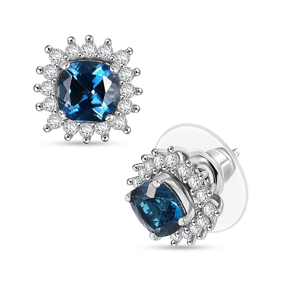 D'Joy Premium London Blue Topaz and White Zircon 2.90 ctw Royal Dew Earrings in Rhodium Over Sterling Silver