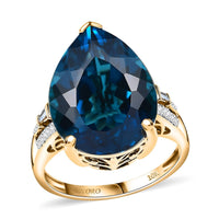 Epic Deal Luxoro 10K Yellow Gold Premium London Blue Topaz, Diamond (G-H, I2) (0.30 cts) Ring (Size 9.0) 21.40 ctw