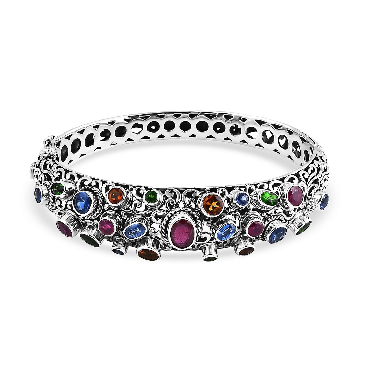 Bali Legacy Niassa Ruby (FF), Multi Gemstone Bangle Bracelet in Sterling Silver (7.25 In) 10.25 ctw