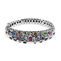 Bali Legacy Niassa Ruby (FF), Multi Gemstone Bangle Bracelet in Sterling Silver (7.25 In) 10.25 ctw