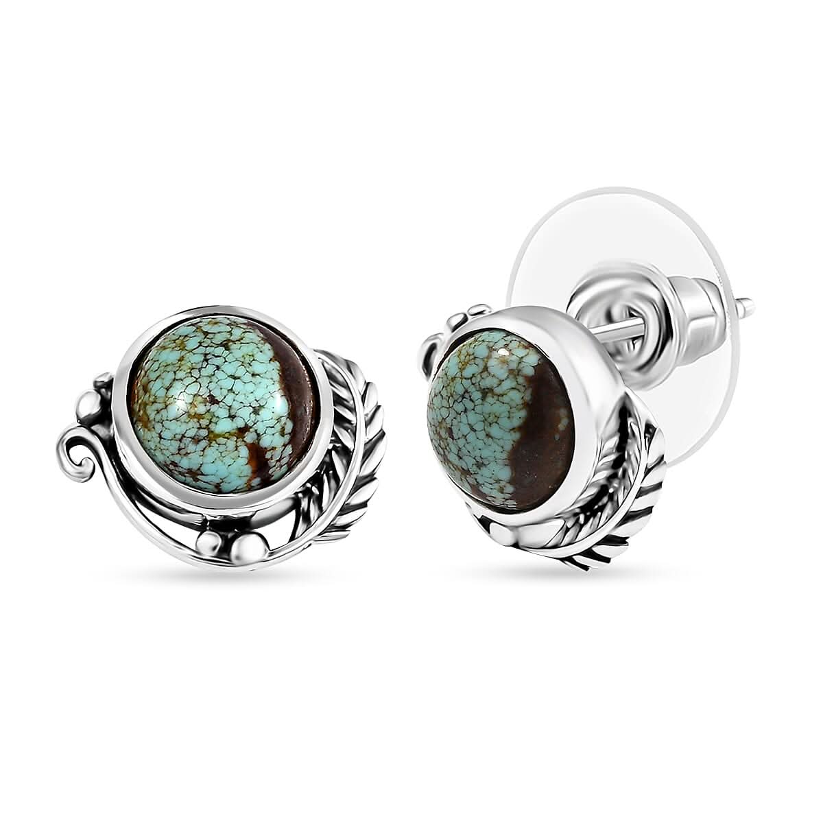 D'Joy Artisan Crafted Blue Moon Turquoise 3.70 ctw Feather Earrings in Black Oxidized Sterling Silver