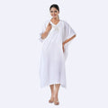 Tamsy White Bead and Crystal Polyester Crepe Kaftan - One Size Fits Most - Sticky add to cart bar