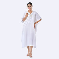 Tamsy White Bead and Crystal Polyester Crepe Kaftan - One Size Fits Most