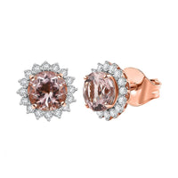 Certified & Appraised Luxoro AAA Marropino Morganite and G-H I2 Diamond 3.22 ctw Stud Earrings in 10K Rose Gold (Del. in 10-15 Days)