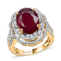 Niassa Ruby (FF), Moissanite Ring in 18K Vermeil YG Over Sterling Silver (Size 10.0) 11.40 ctw
