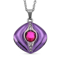 Fuchsia Glass, Austrian Crystal Enameled Pendant Necklace  in Stainless Steel (20 Inches)