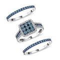 Set of 3 Venice Blue Diamond I1-I2 and Diamond 1.50 ctw Stackable Ring in Platinum Over Sterling Silver (Size 10.0) - Sticky add to cart bar